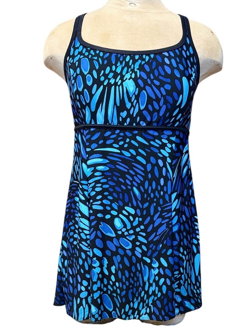 Great Lengths Swimdress One Piece Swimsuit Swim Dress Blue Mosaic 12